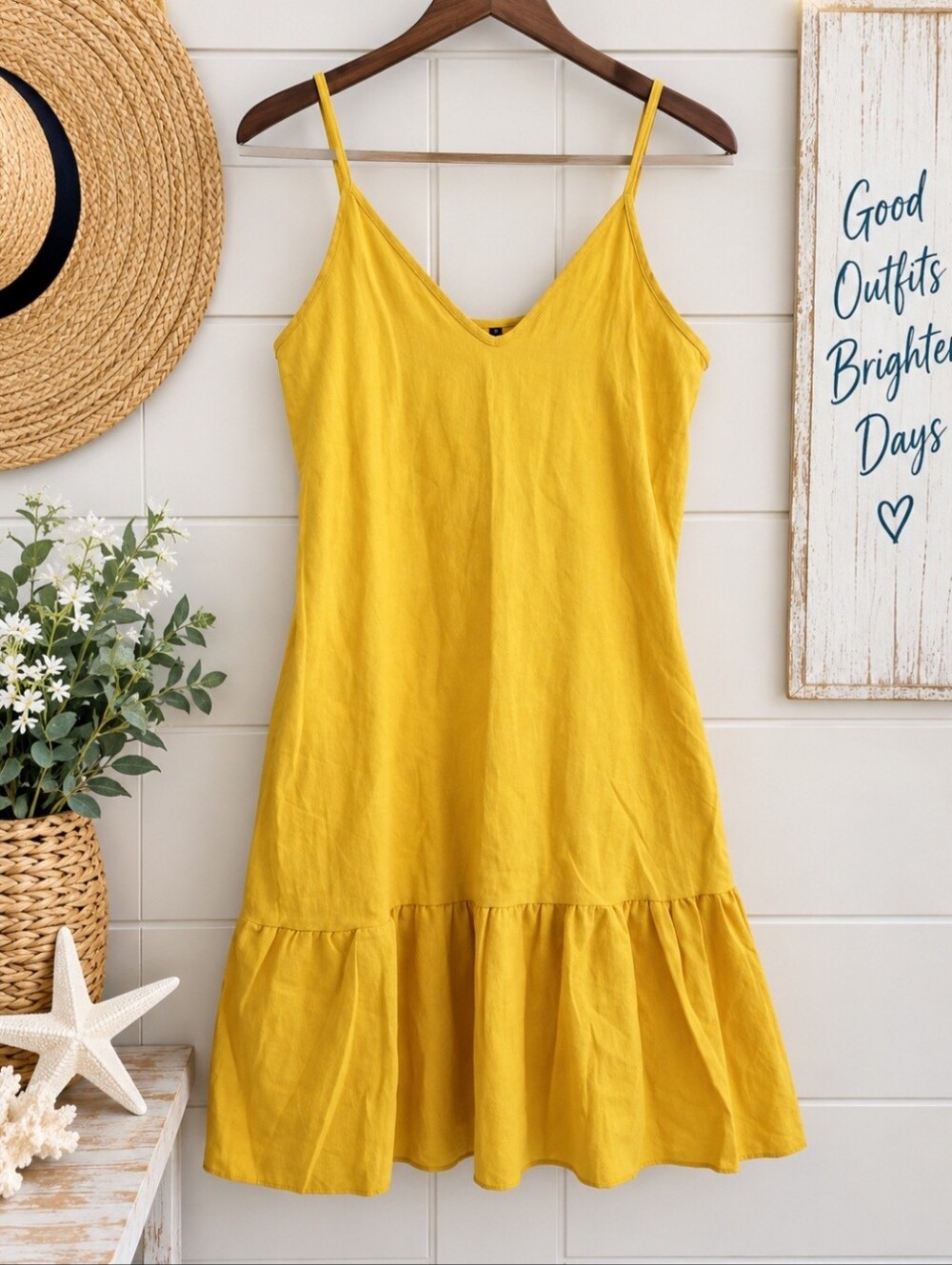 Mustard Yellow 100% Cotton Ruffle Hem Sundress – Size Medium 💛